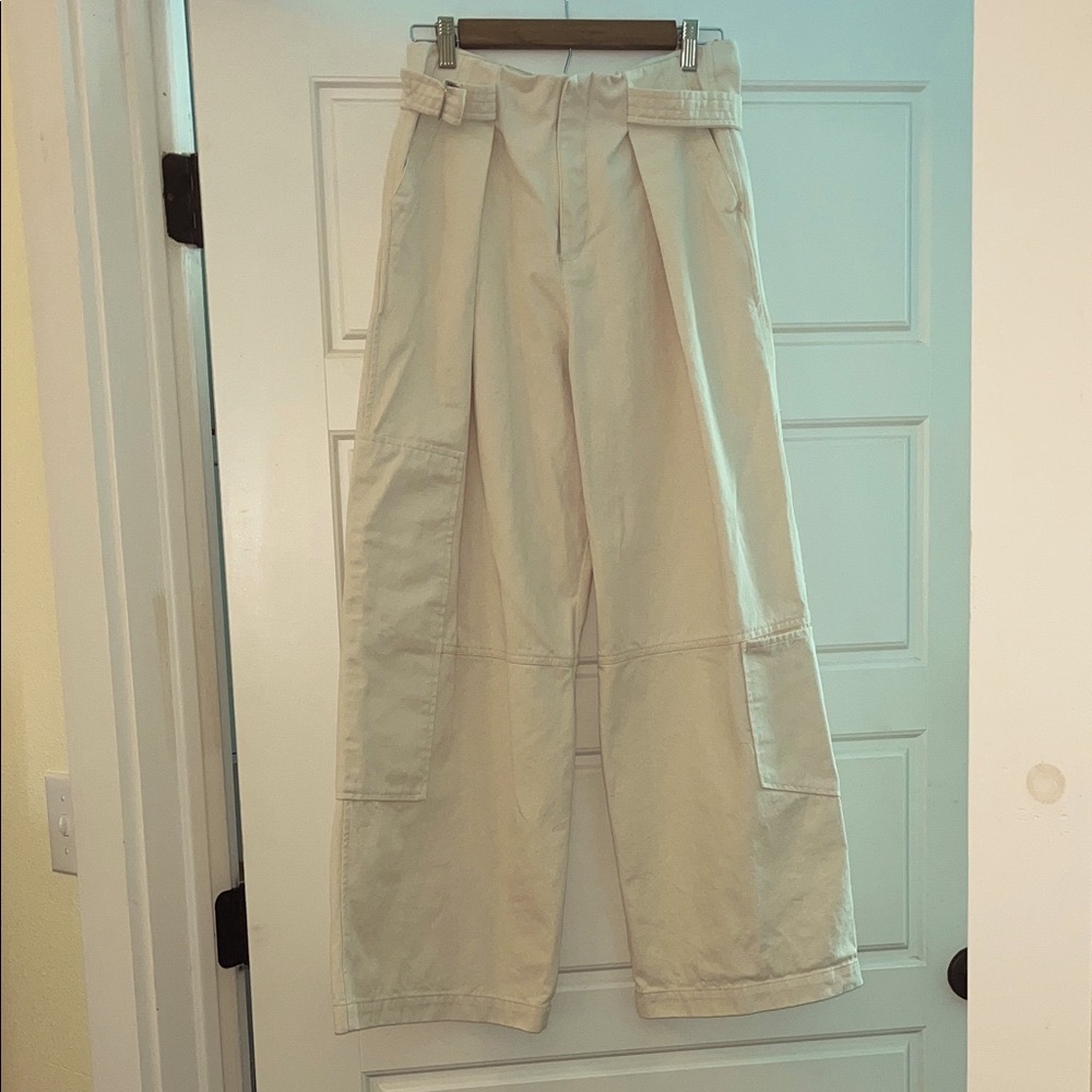 ZARA High-Waisted Wide-Leg belted pants with asymmetric pockets on legs NWOT - Picture 4 of 13